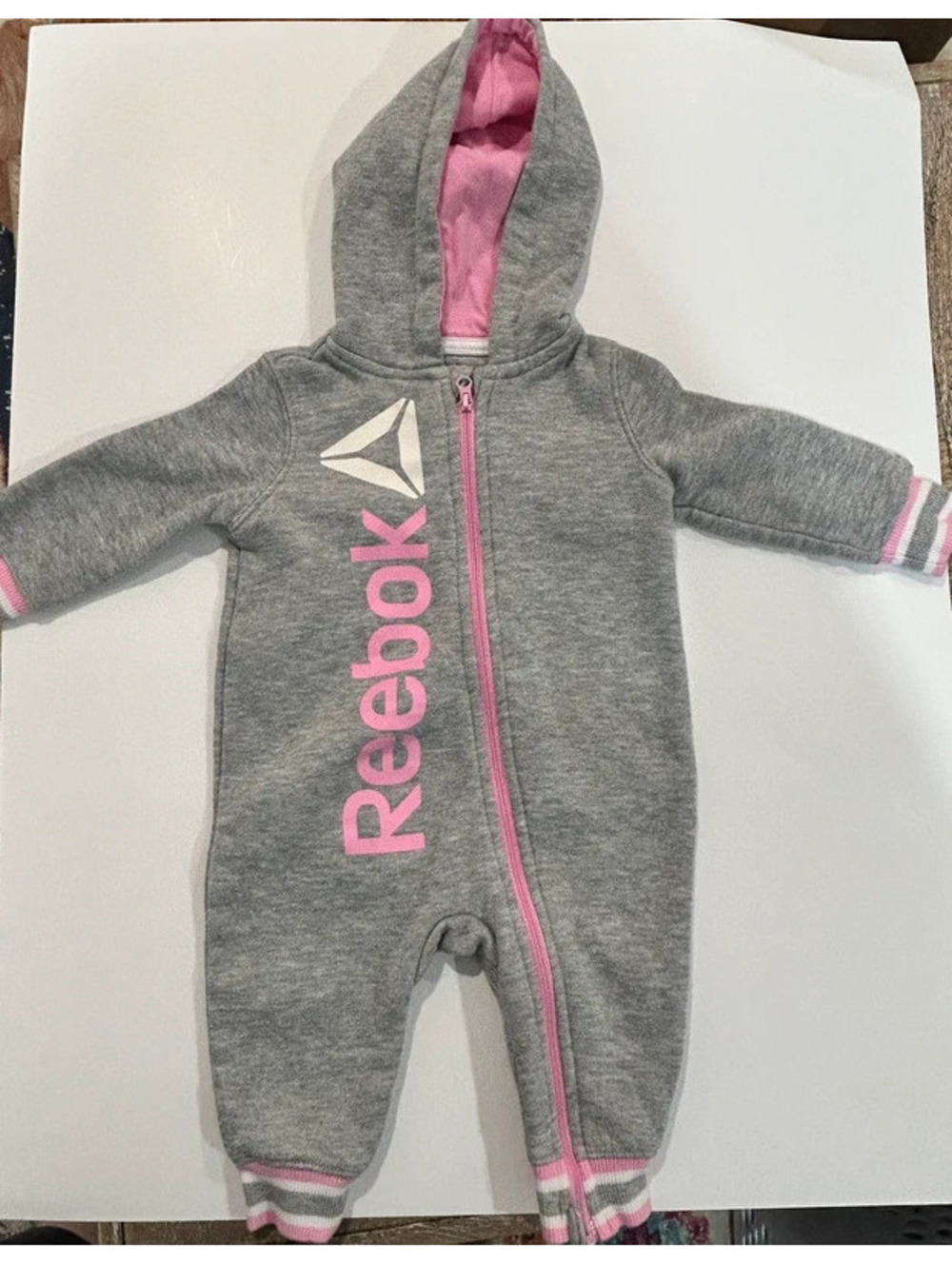 Baby Girls Reebok Hooded Romper 3-6